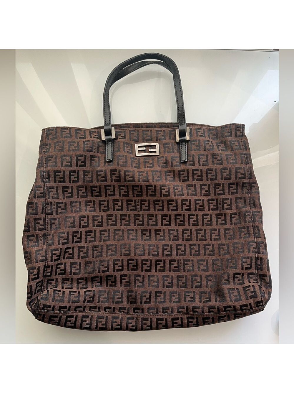 FENDI ZUCCHINO BROWN SMALL CANVAS TOTE BAG